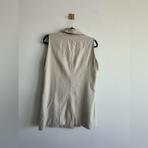 HALSTON Linen-Blend Long Line Sleeveless Blazer Vest – Size M 90s minimalism - Picture 5 of 6